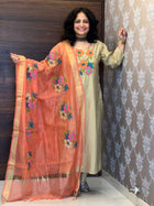 Beige Color Modal Muslin With Orange Dupatta Set