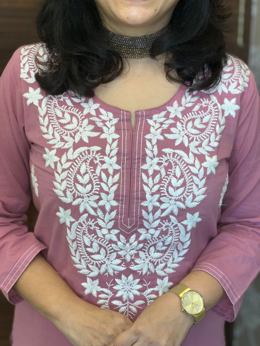 Pink Color Chikankari Pure Dupatta Set