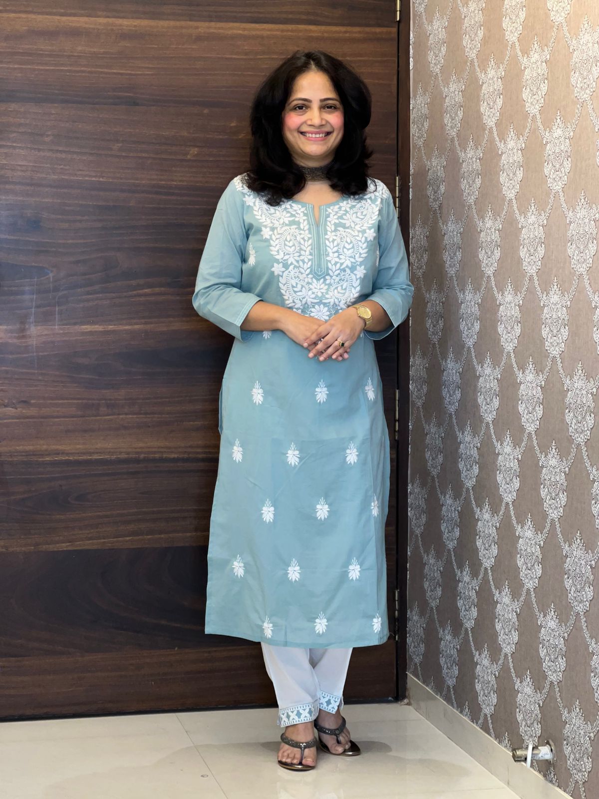 Blue Color Chikankari Pure Dupatta Set