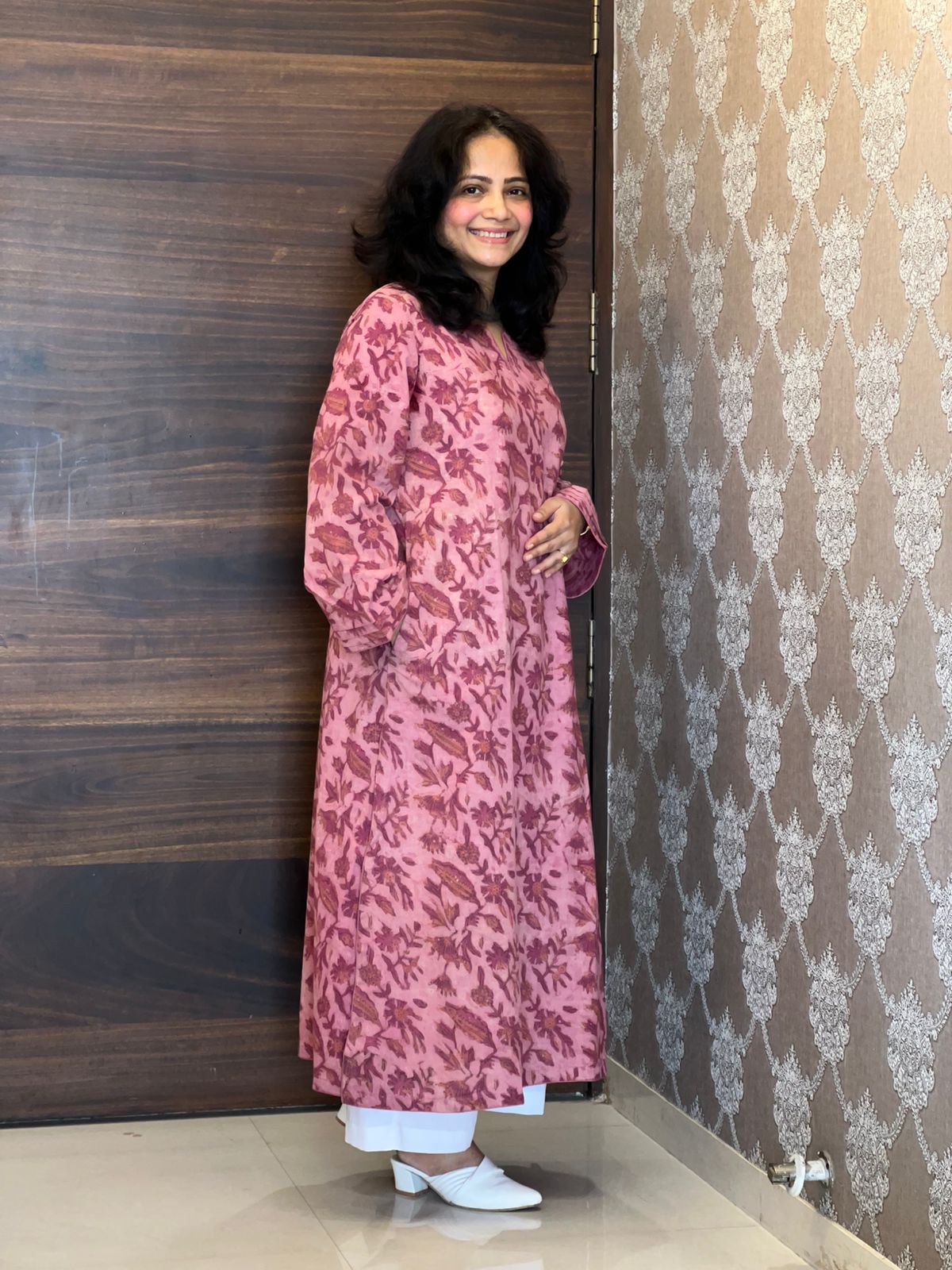 Pink Color Vanaspati Hand Block Print Pure Cotton A Line Kurti