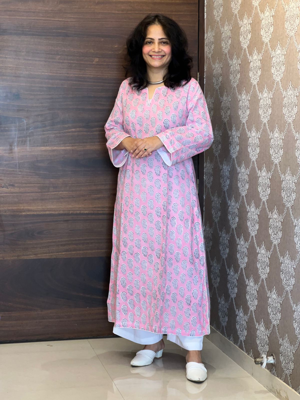 Pink Color Bagru Hand Block Print Pure Cotton A Line Kurti