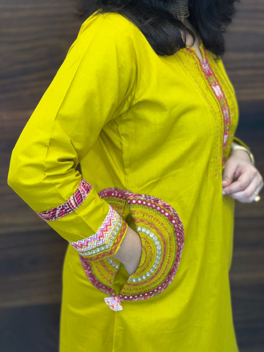 Yellow Colour Premium Cotton Dupatta Set