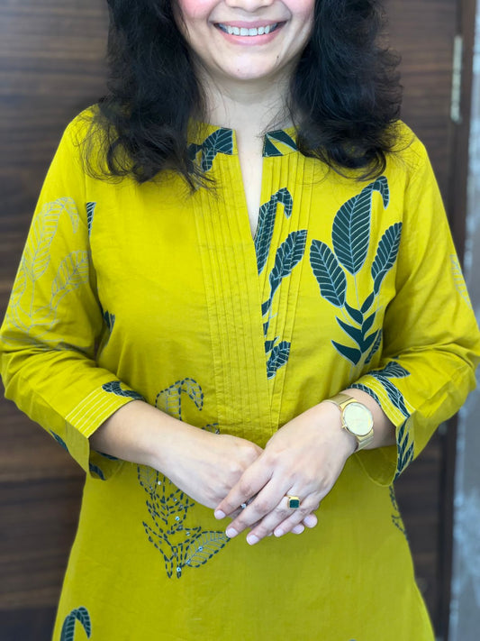 Mustard Pure Cotton A line Dupatta Set