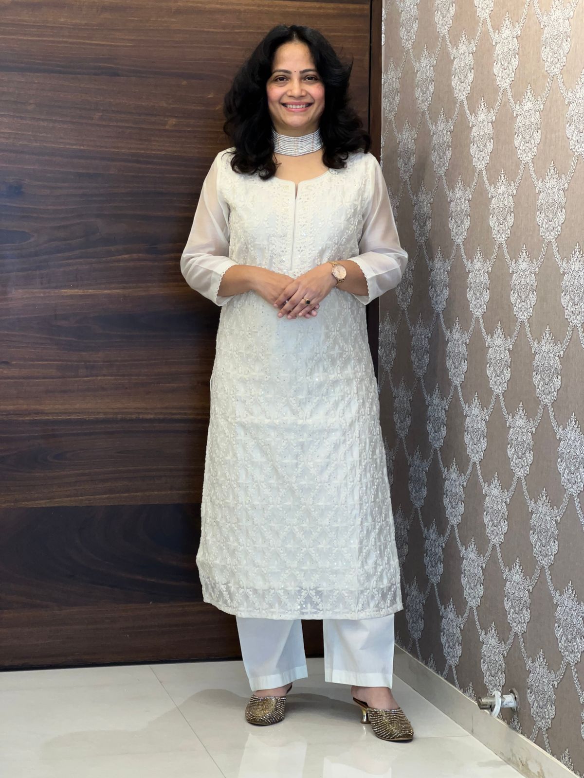 Cream White Color Chanderi Dupatta Set