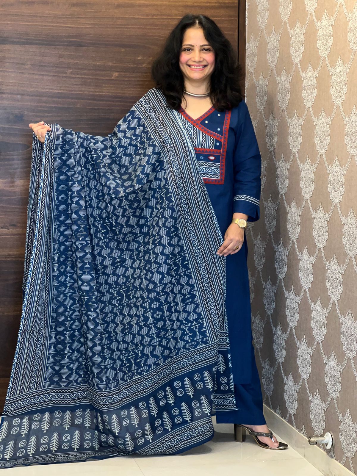 Blue Colour Pure Cotton Dupatta Set