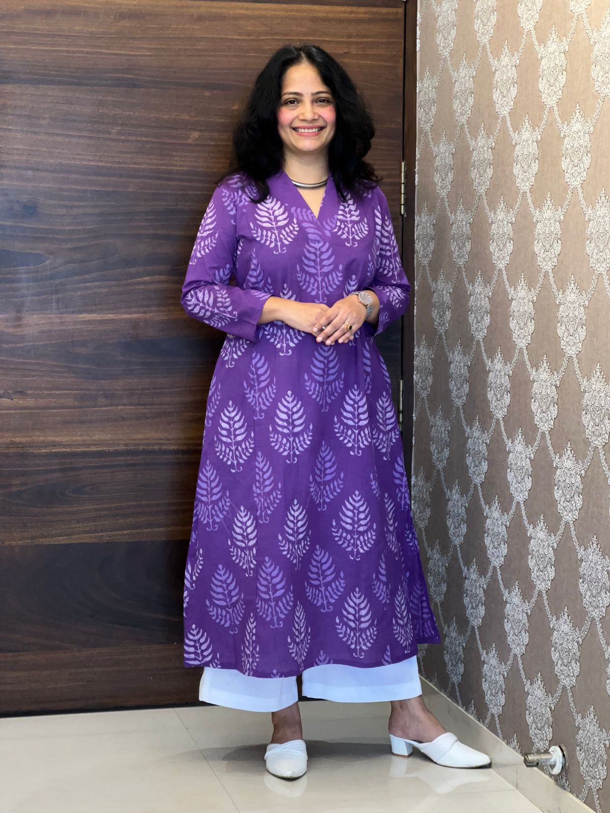 Purple Color Dabu Hand Block Print Pure Cotton A Line Kurti