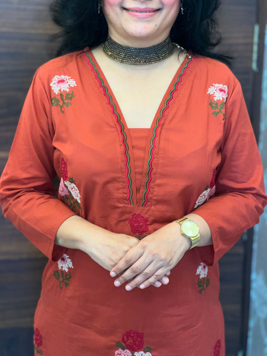 Brick Orange Pure Cotton Dupatta Set