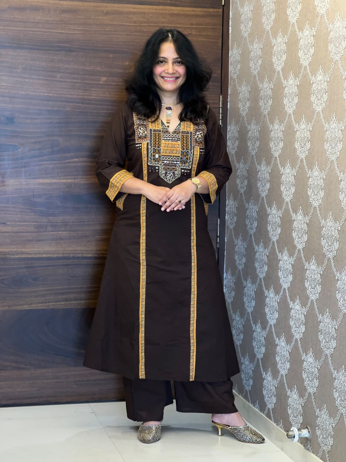 Brown Colour Dabu Cotton Dupatta Set