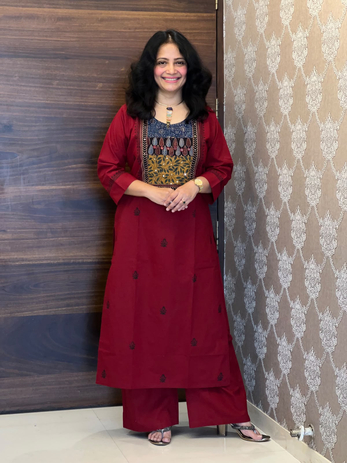 Maroon Color Ajrakh Patch Work Dabu Cotton Dupatta Set