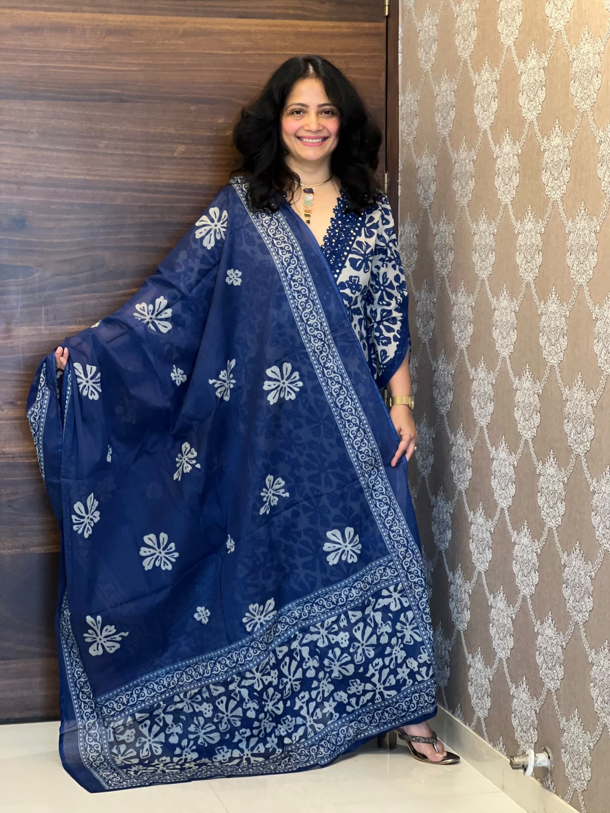 BlueColour Printed Pure Cotton Dupatta Set