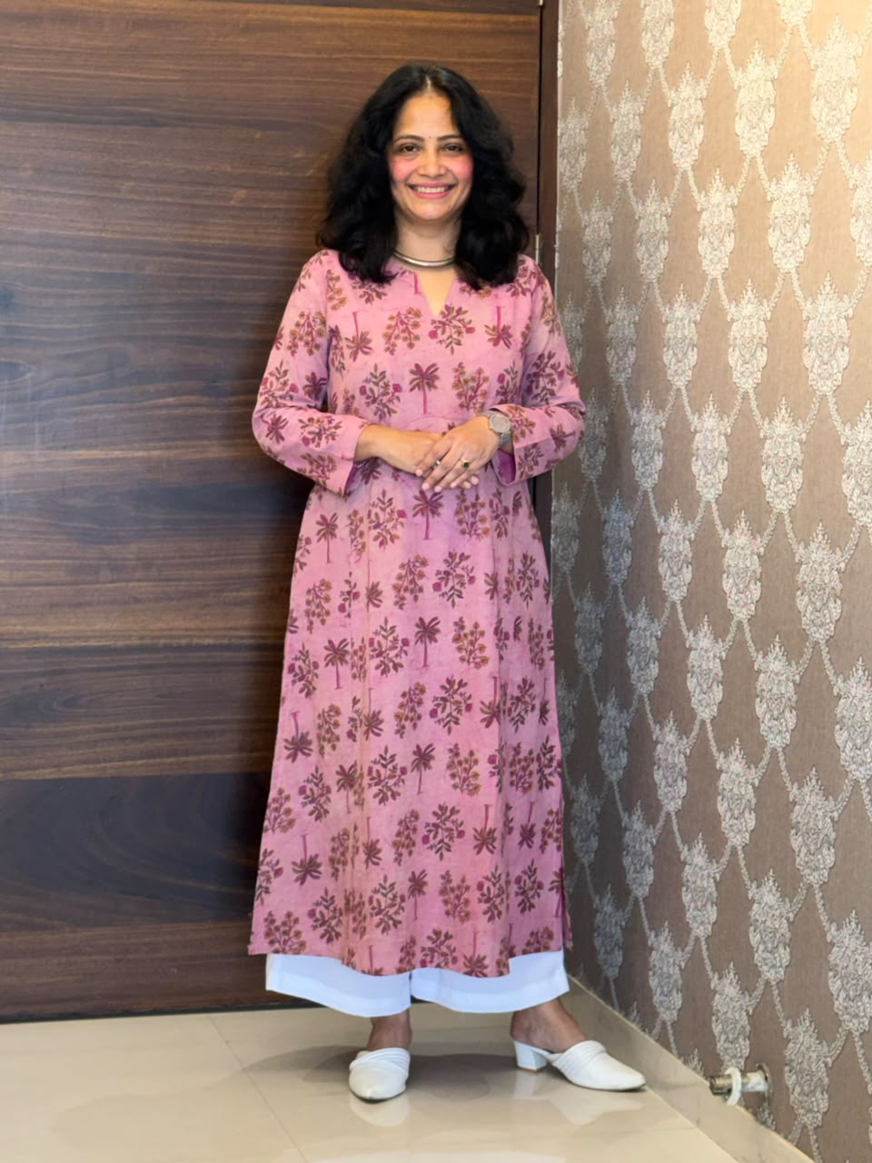 Pink Color Vanaspati Hand Block Print Pure Cotton A Line Kurti