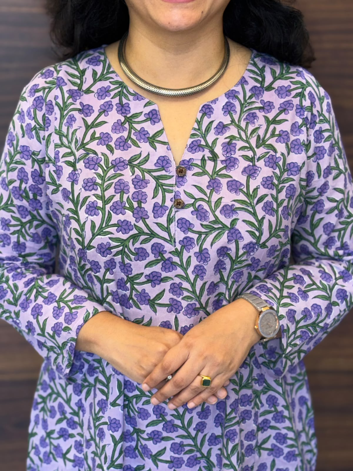 Purple Color Screen Printed Pure Cotton A Line Kurti