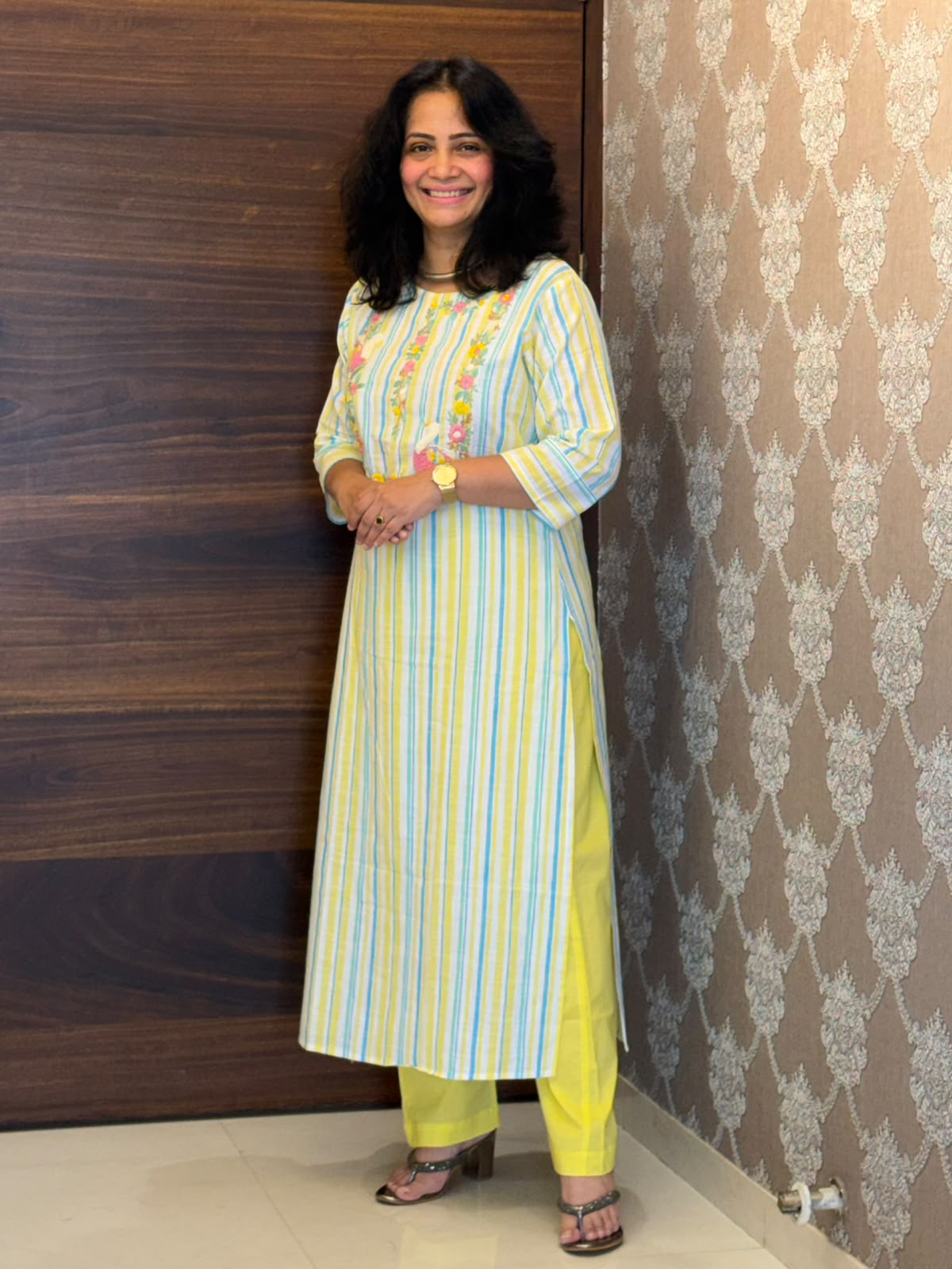 Yellow Color Handloom Cotton Kurti-Pant Set