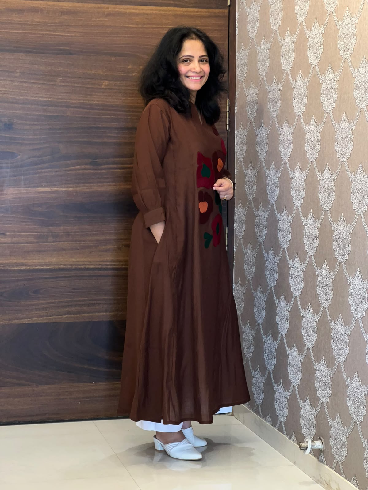 Brown Color Raw Silk A-Line Kurti
