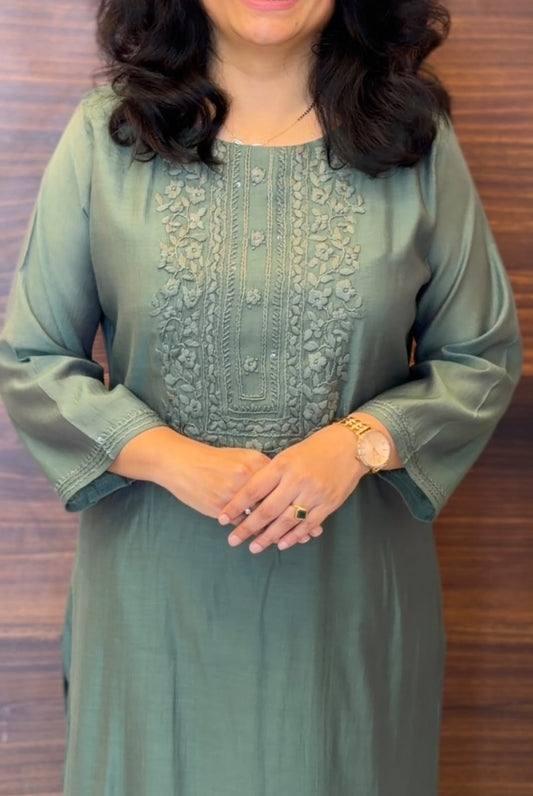 Sage Green Mul Chanderi Dupatta Set