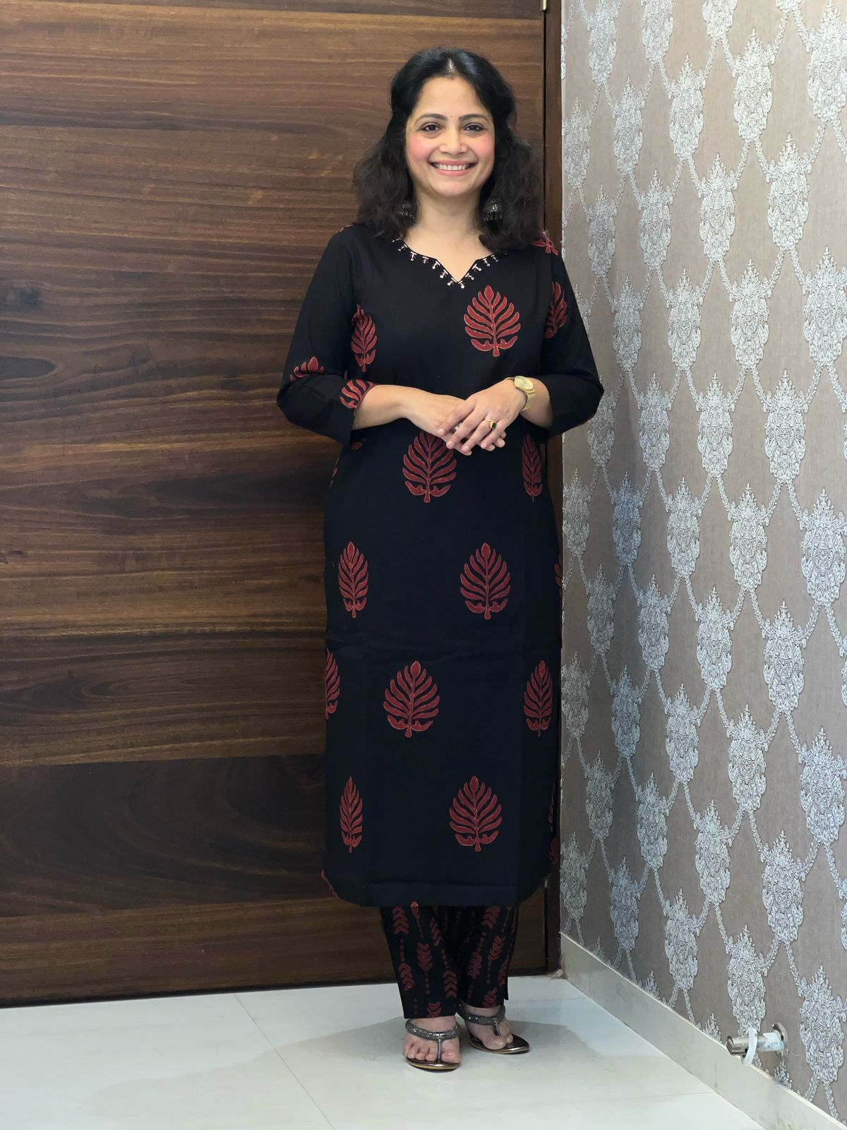 Black Color Block-Printed Pure Cotton Dupatta Set