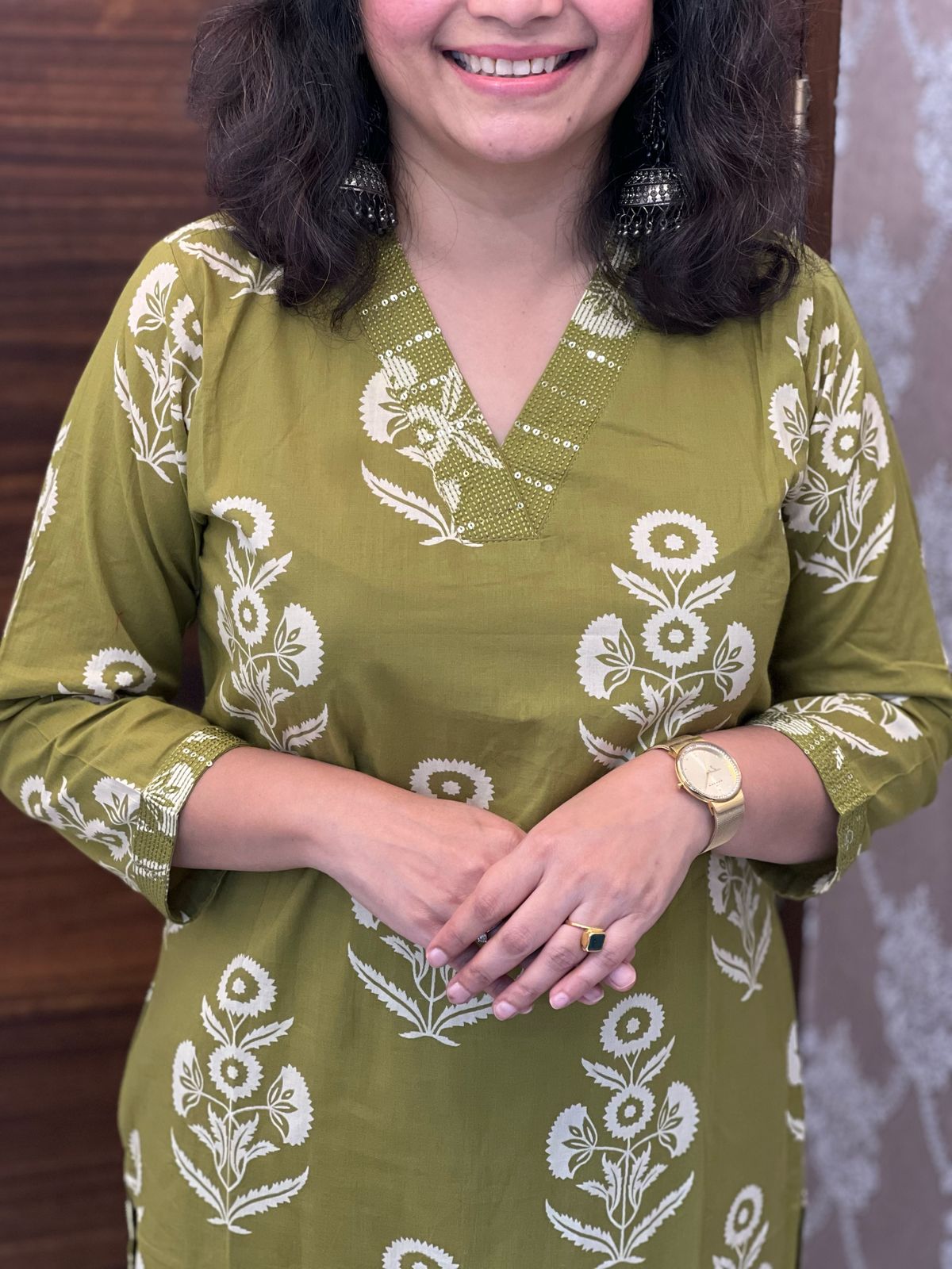 Green Color Block-Printed Pure Cotton Dupatta Set
