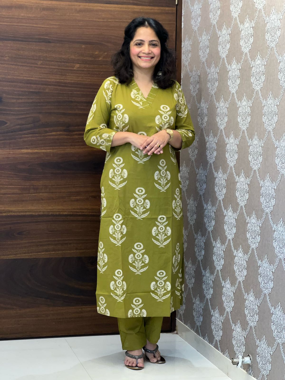 Green Color Block-Printed Pure Cotton Dupatta Set