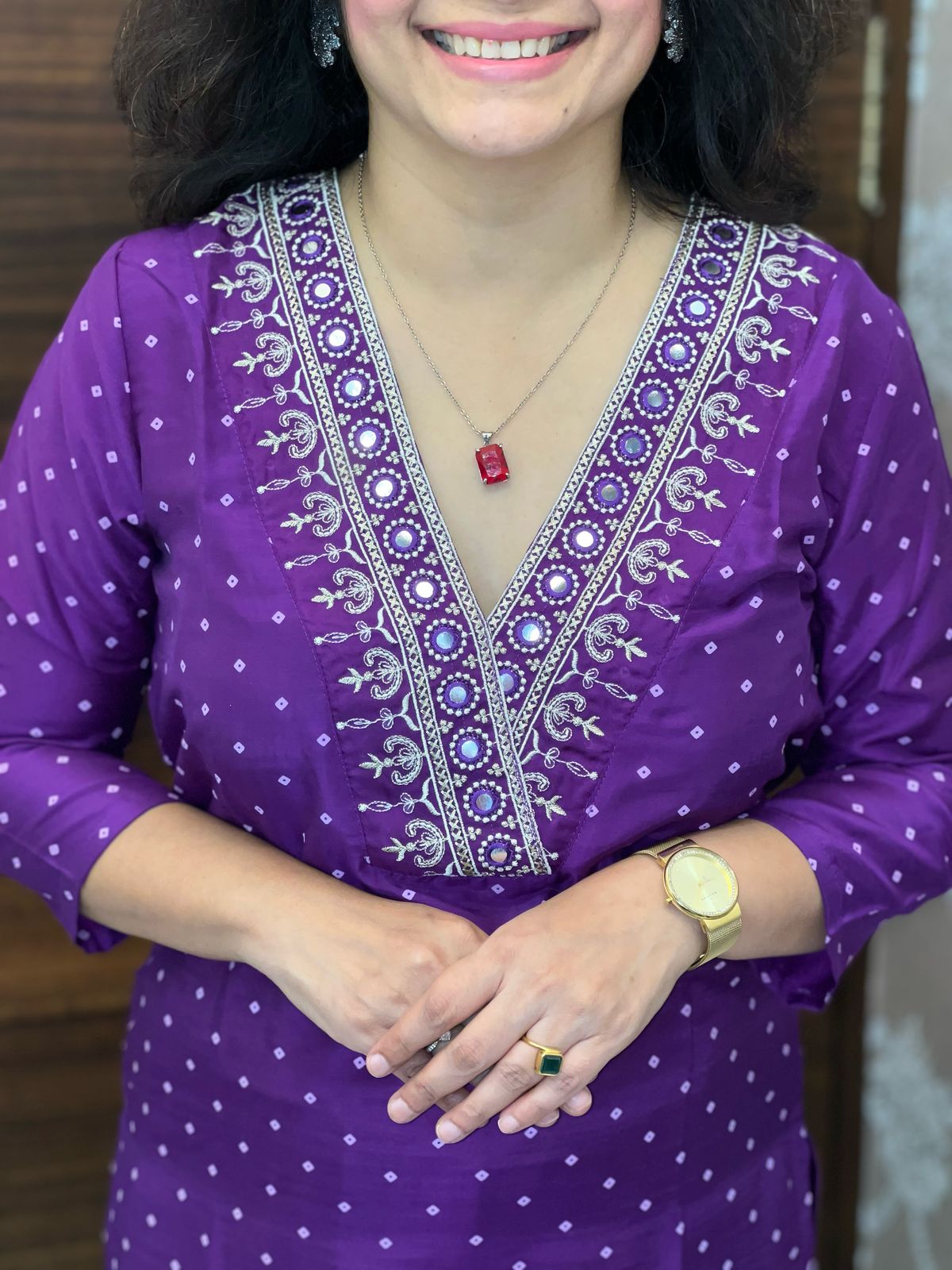 Purple Color Linen Silk Dupatta Set