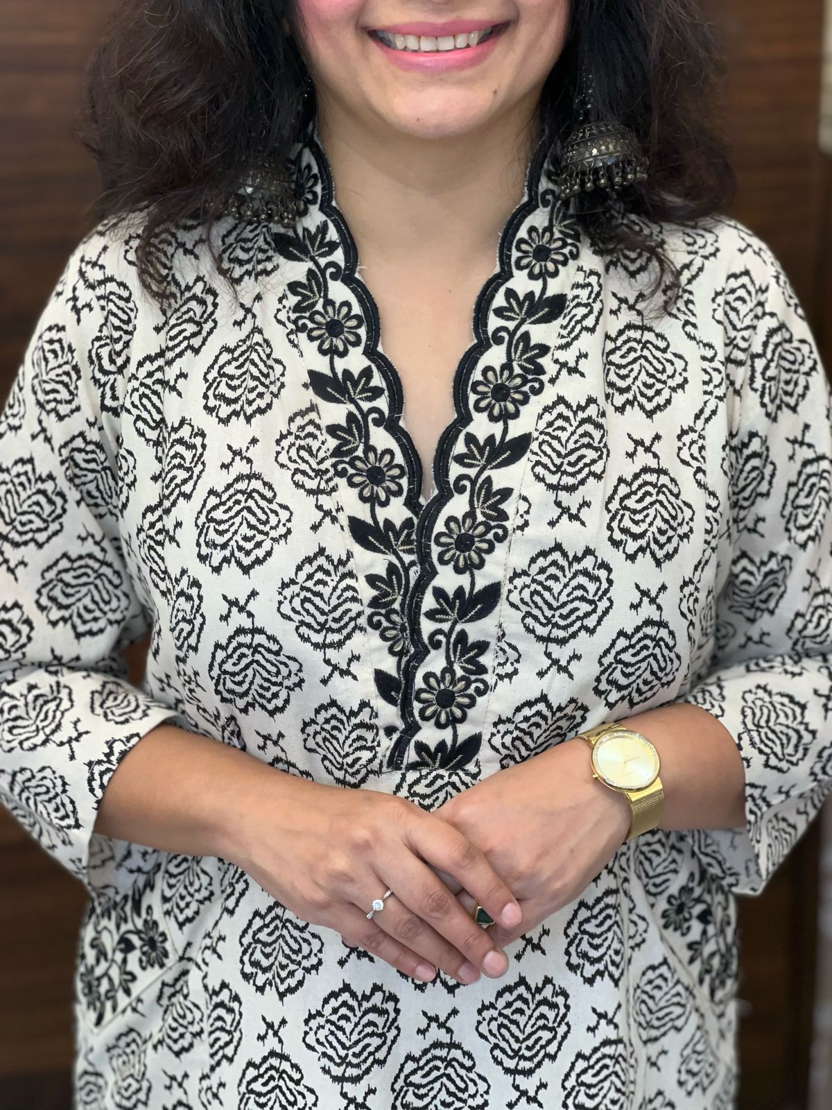 Beige Color Cotton Flex A-Line Kurti-Palazzo Set