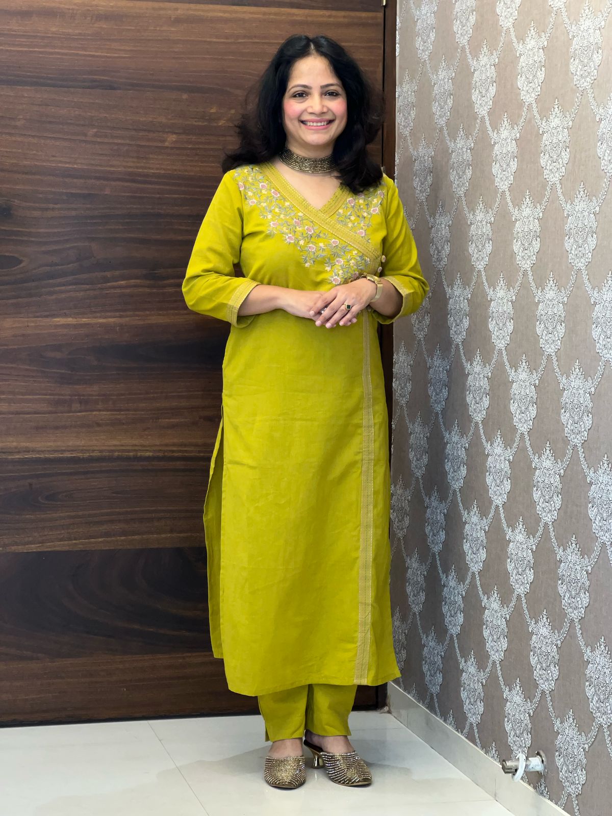 Mehandi Green Color Cotton Flex Kurti Pant Set
