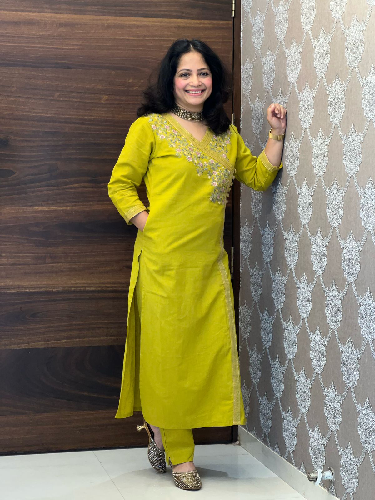 Mehandi Green Color Cotton Flex Kurti Pant Set