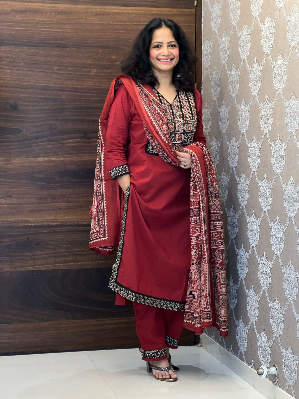 Maroon Color Pure Cotton Dupatta Set