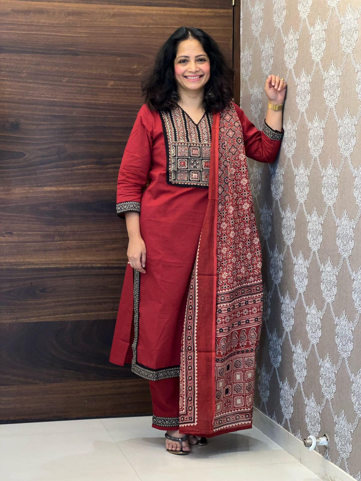 Maroon Color Pure Cotton Dupatta Set
