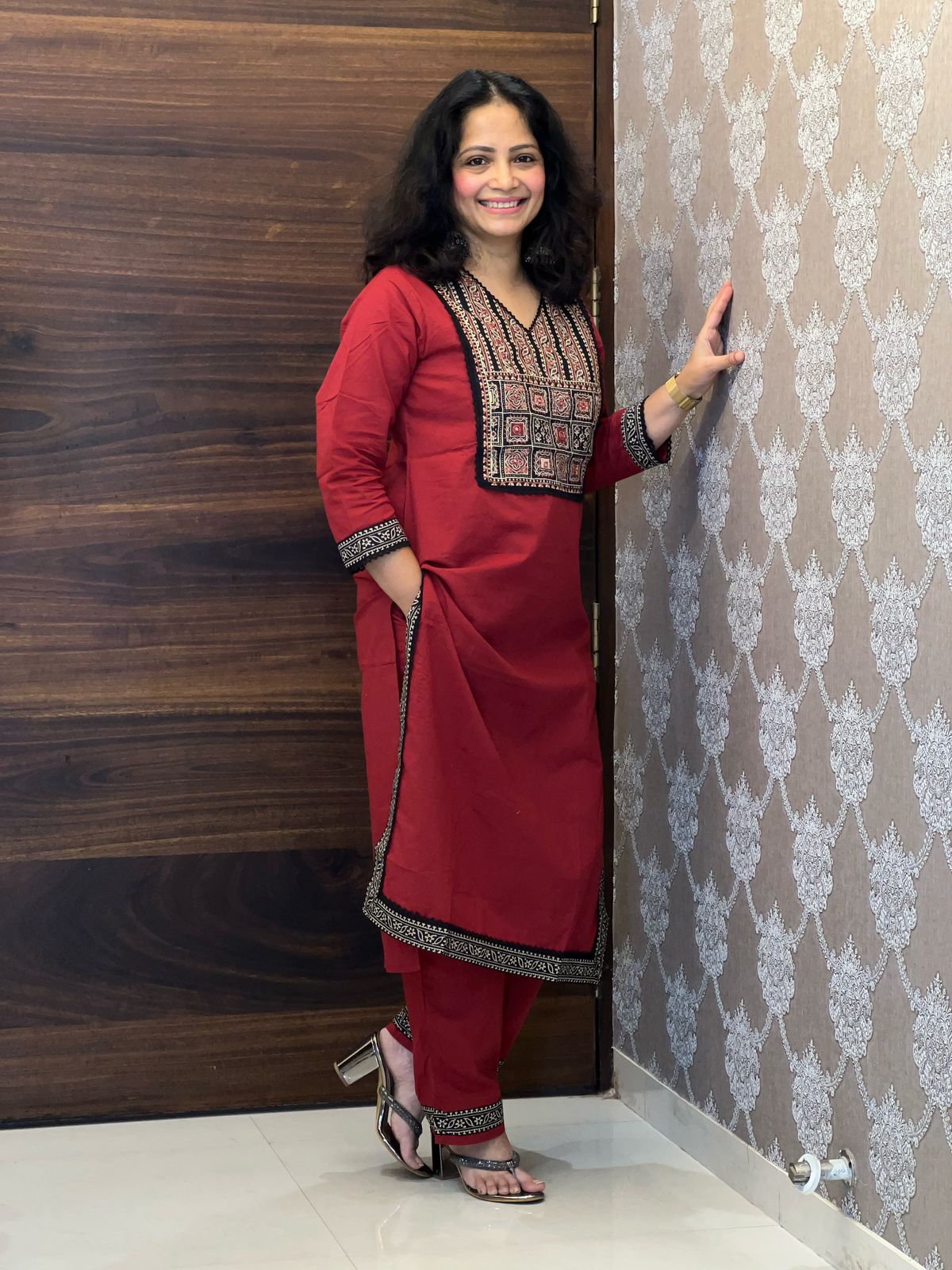 Maroon Color Pure Cotton Dupatta Set