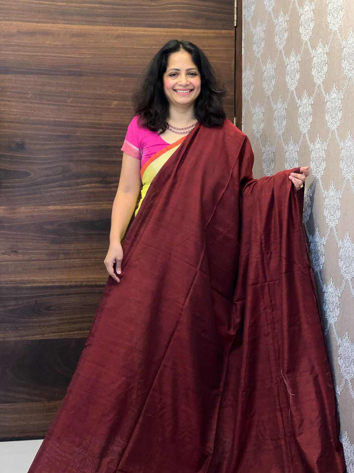 Maroon-Blue Khadi Handloom Cotton