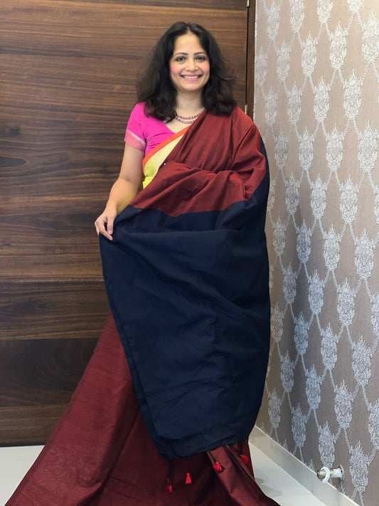 Maroon-Navy Blue Khadi Handloom Cotton