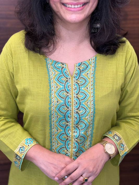 Lime Green Color Slub Cotton Dupatta Set