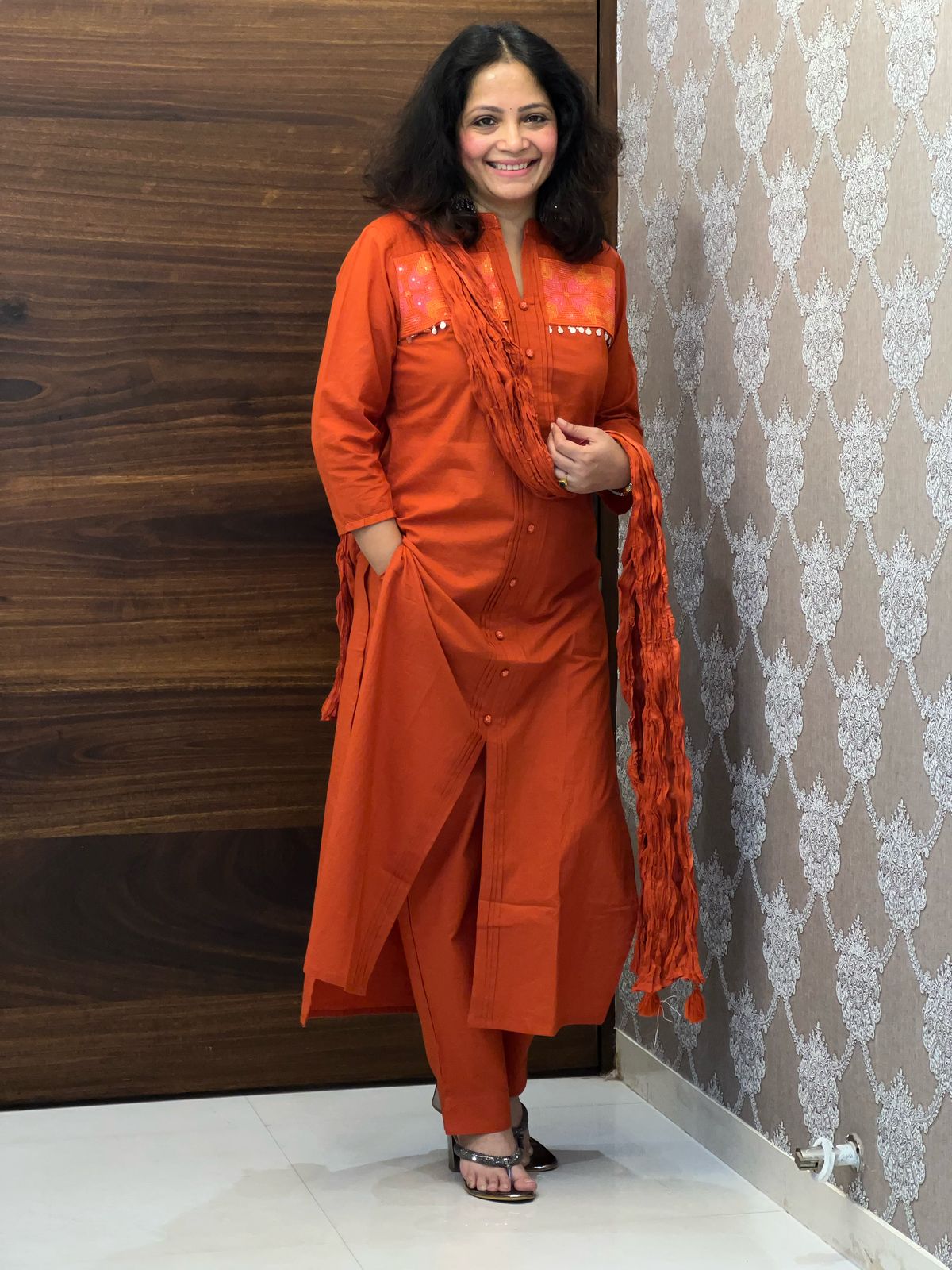 Rust Color Pure Cotton Dupatta Set