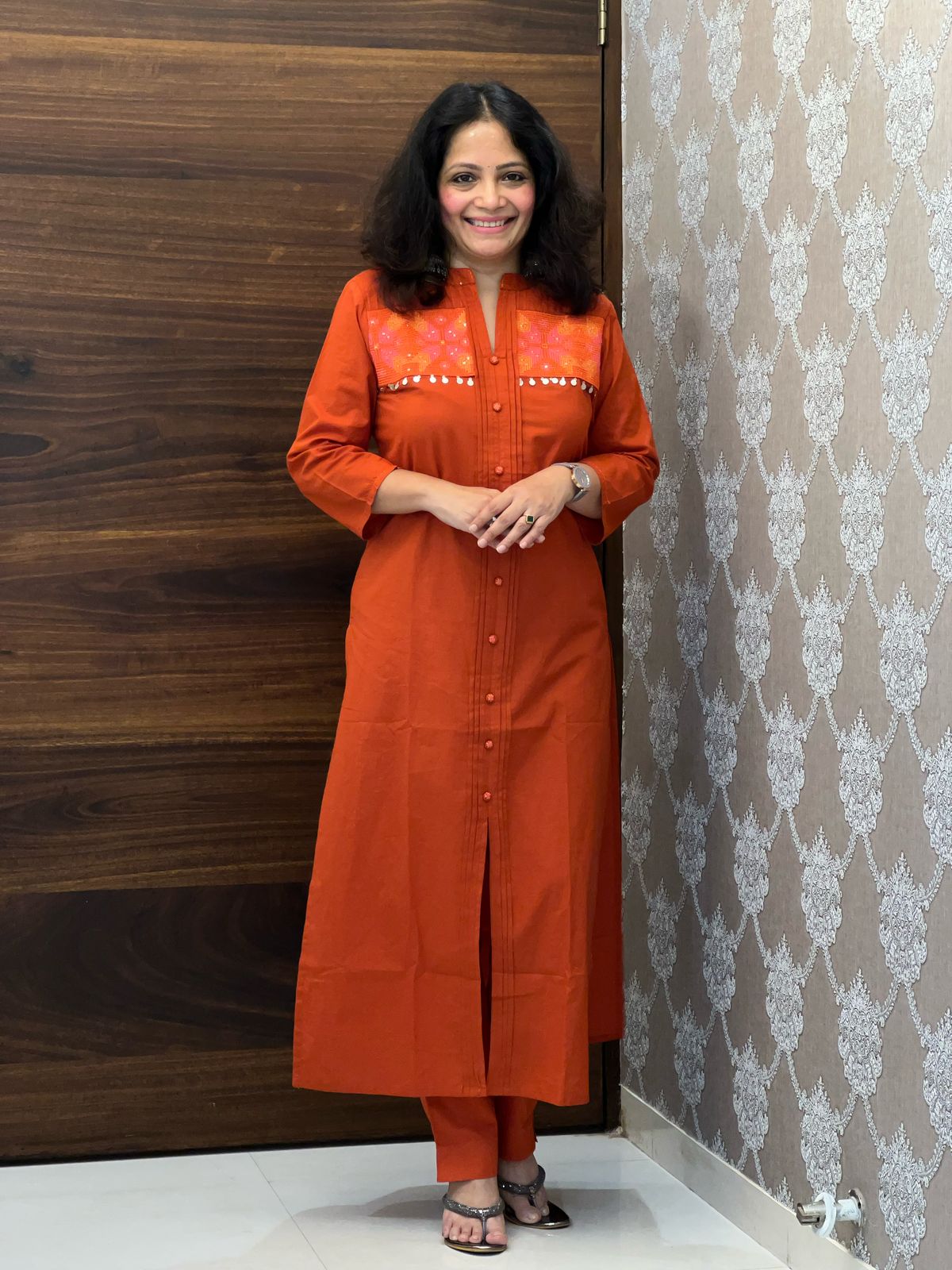 Rust Color Pure Cotton Dupatta Set