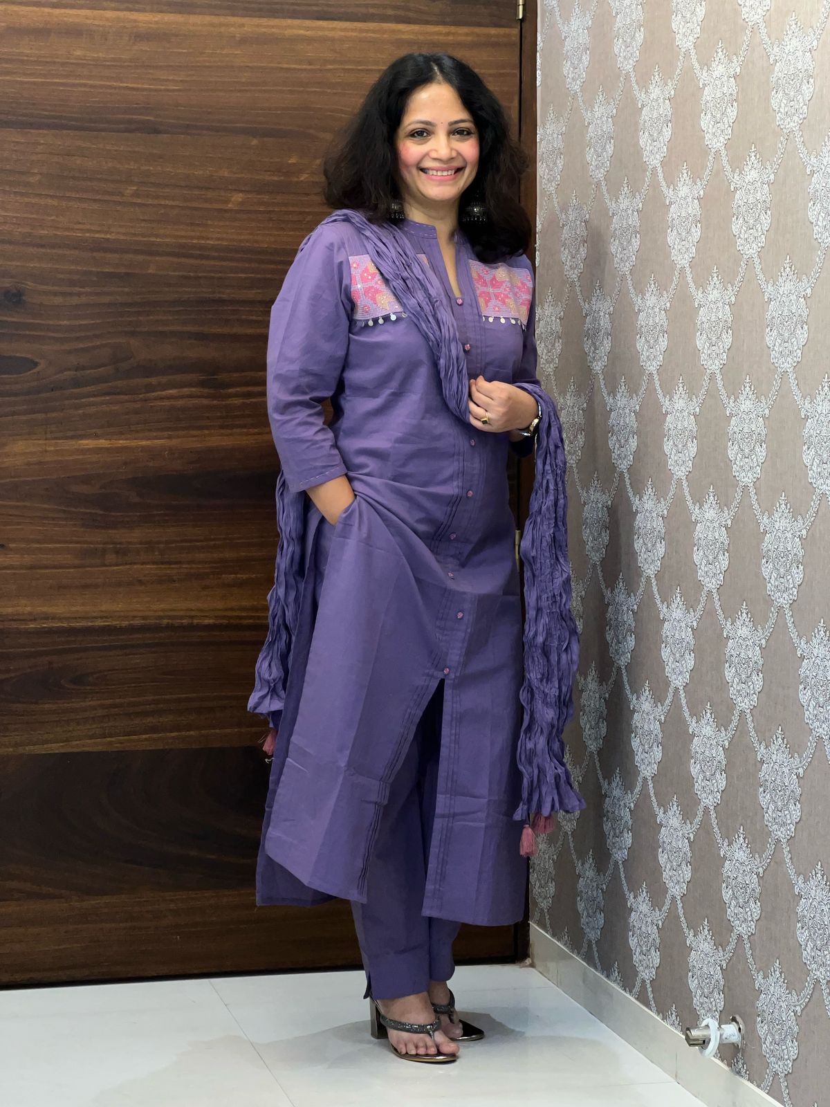 Purple Color Pure Cotton Dupatta Set