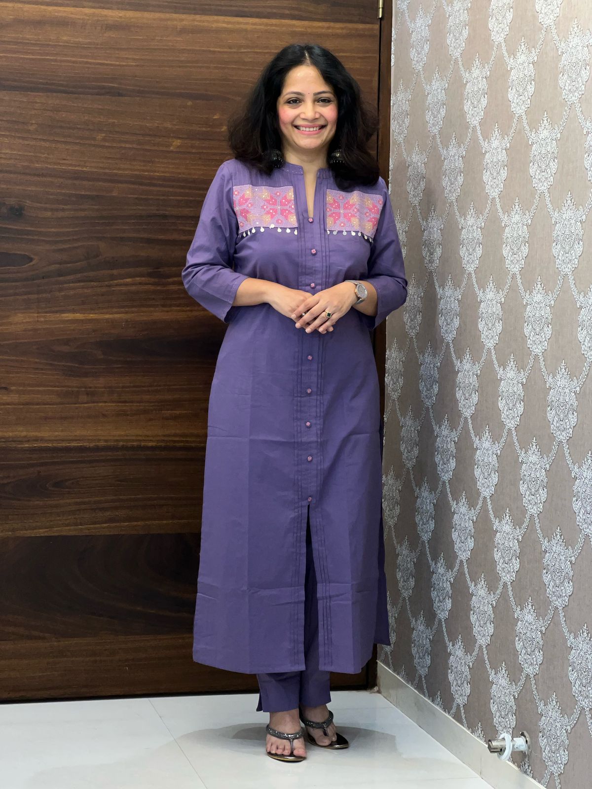 Purple Color Pure Cotton Dupatta Set