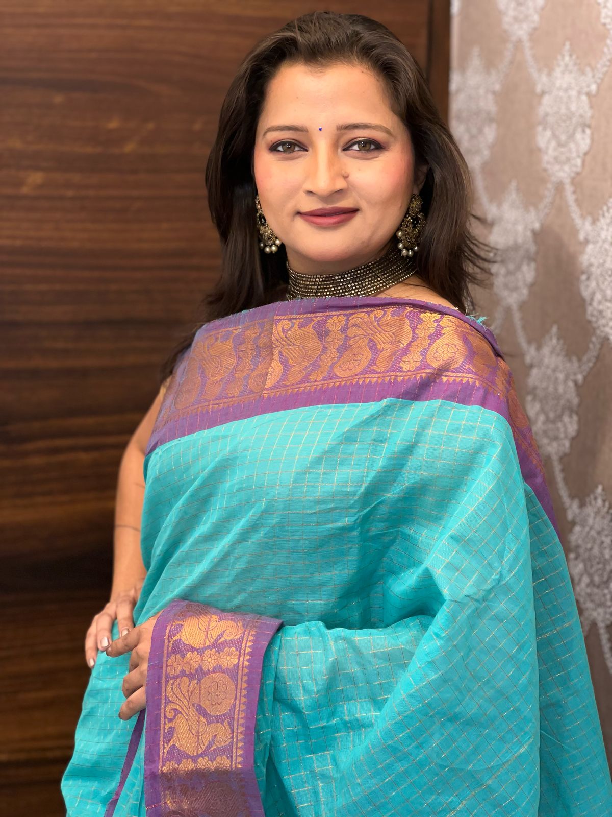 Light Blue Color Madurai Cotton Saree