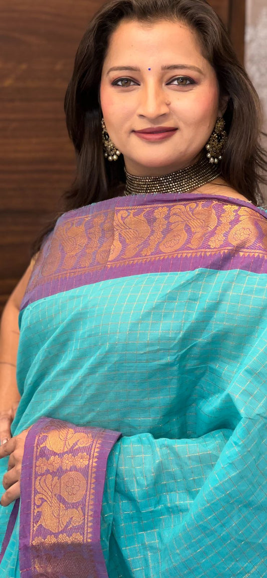 Light Blue Color Madurai Cotton Saree