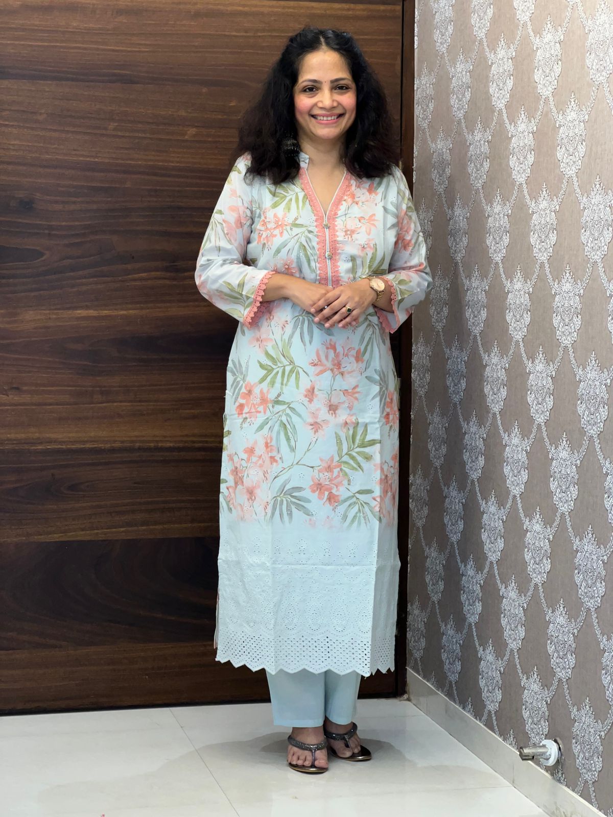 Pastel Blue Colour Digital Cotton Shiffly Dupatta Set