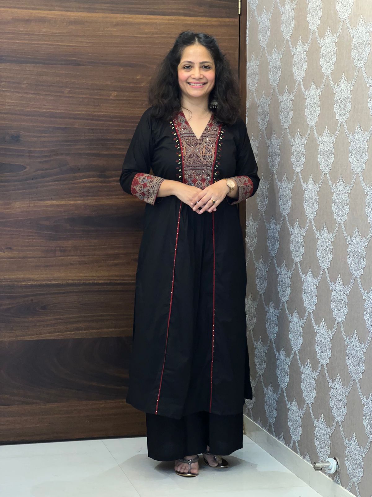 Black Color Pure Cotton A-Line Dupatta Set