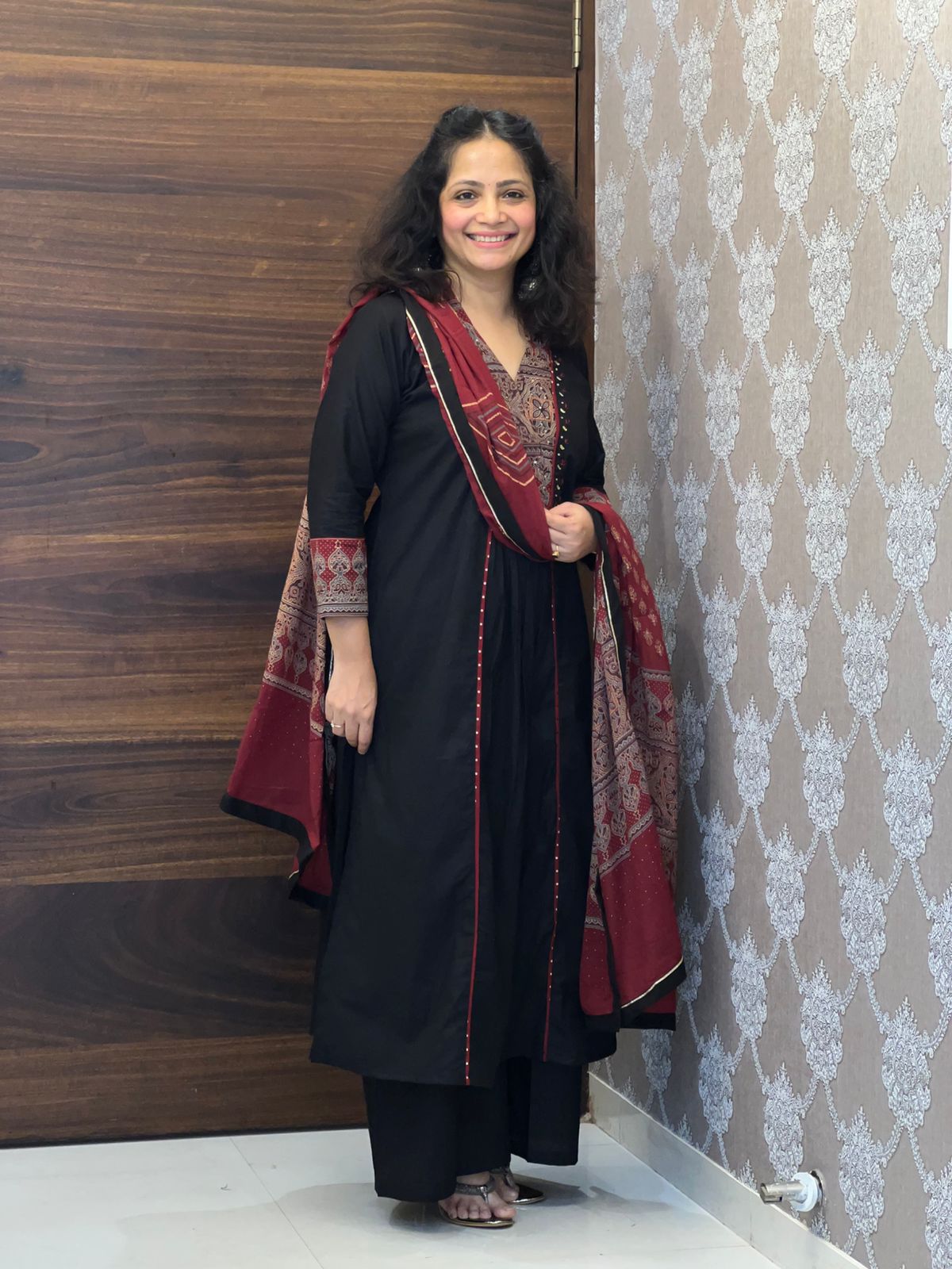 Black Color Pure Cotton A-Line Dupatta Set
