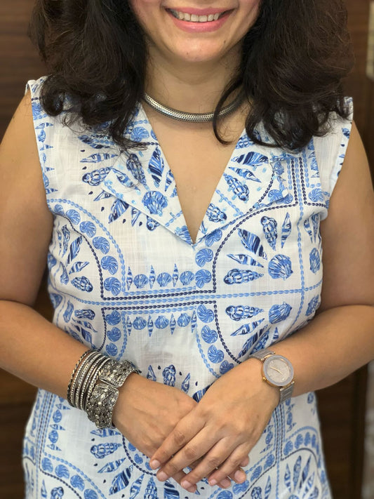 White Color Cotton Slub Kurti-Pant Set