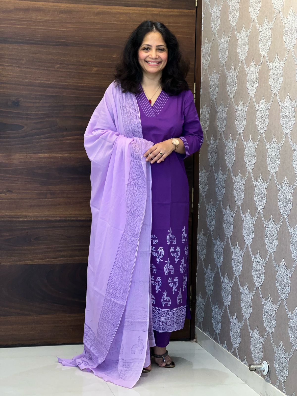 Hand-Block Printed Purple Color Pure Cotton Dupatta Set
