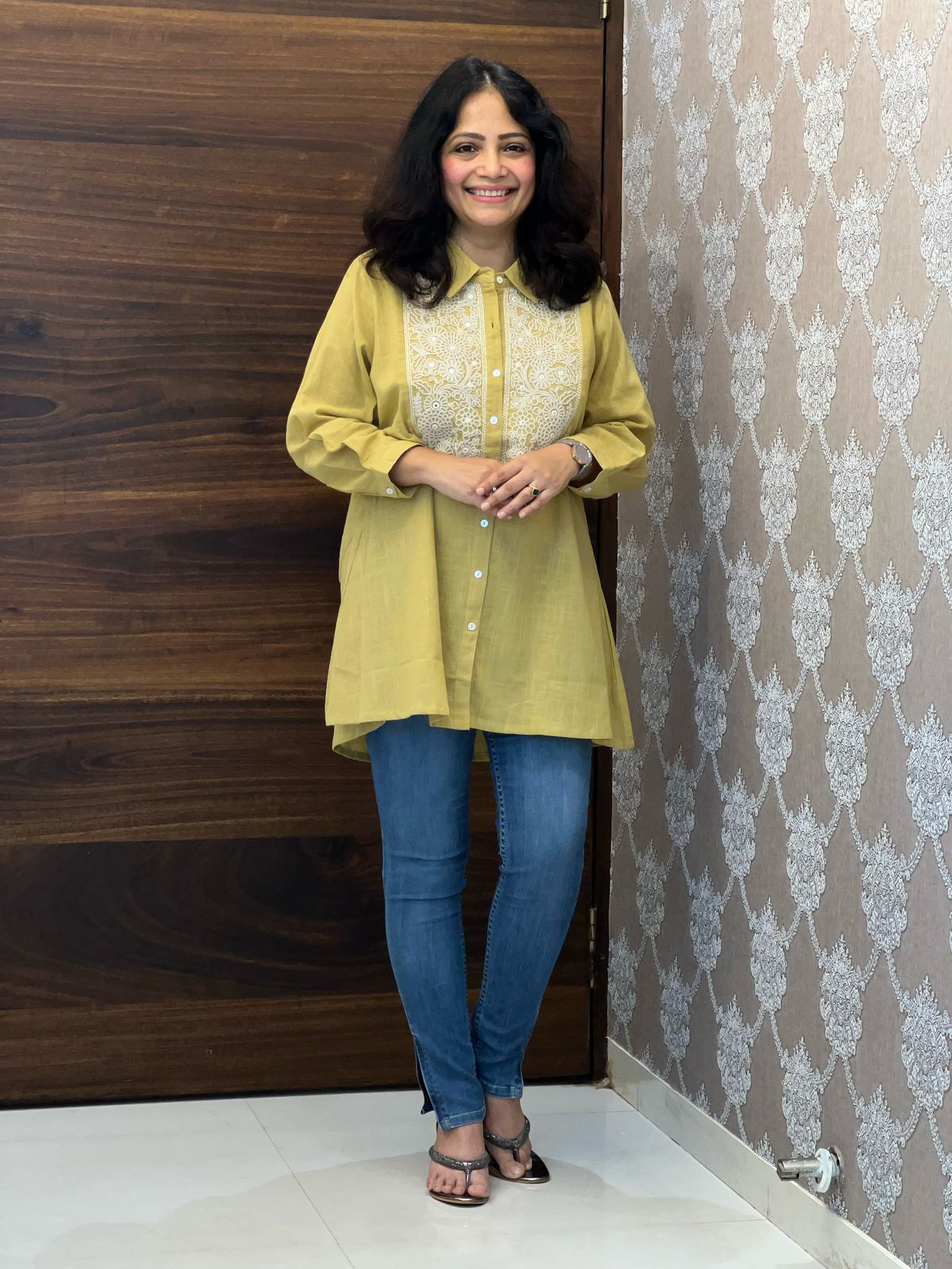 Pastel Mustard Color Cotton Slub Shirt Top