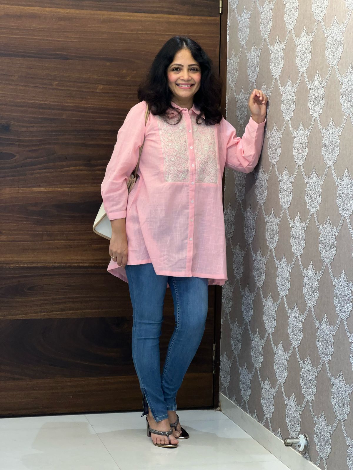 Pastel Pink Color Cotton Slub Shirt Top