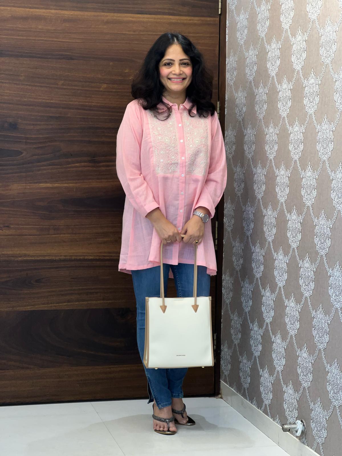 Pastel Pink Color Cotton Slub Shirt Top