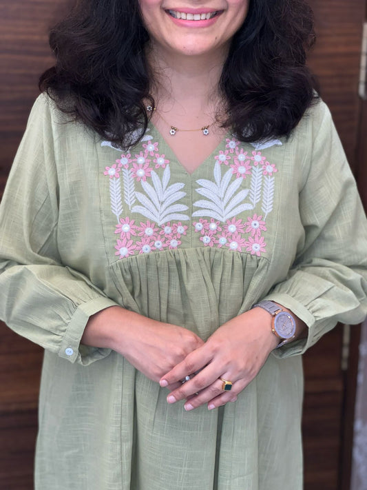 Pastel Green Color Cotton Slub Top