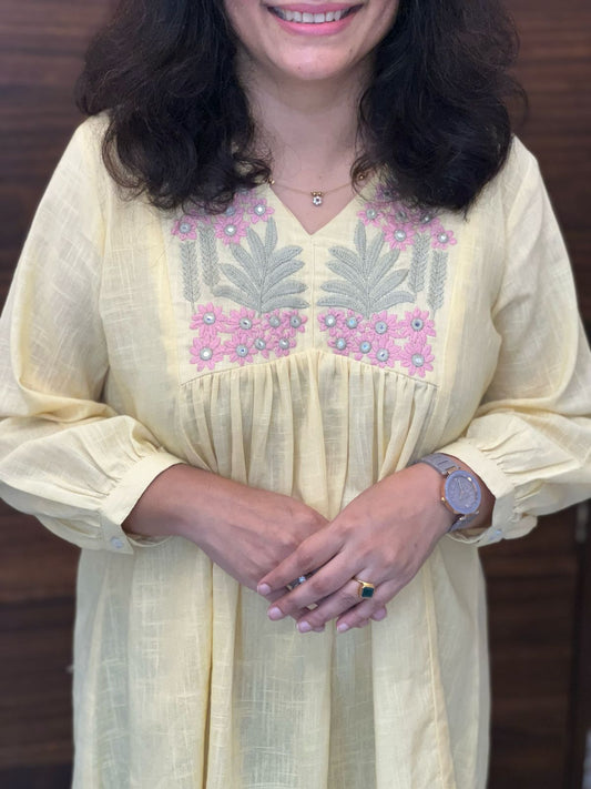 Pastel Yellow Color Cotton Slub Top