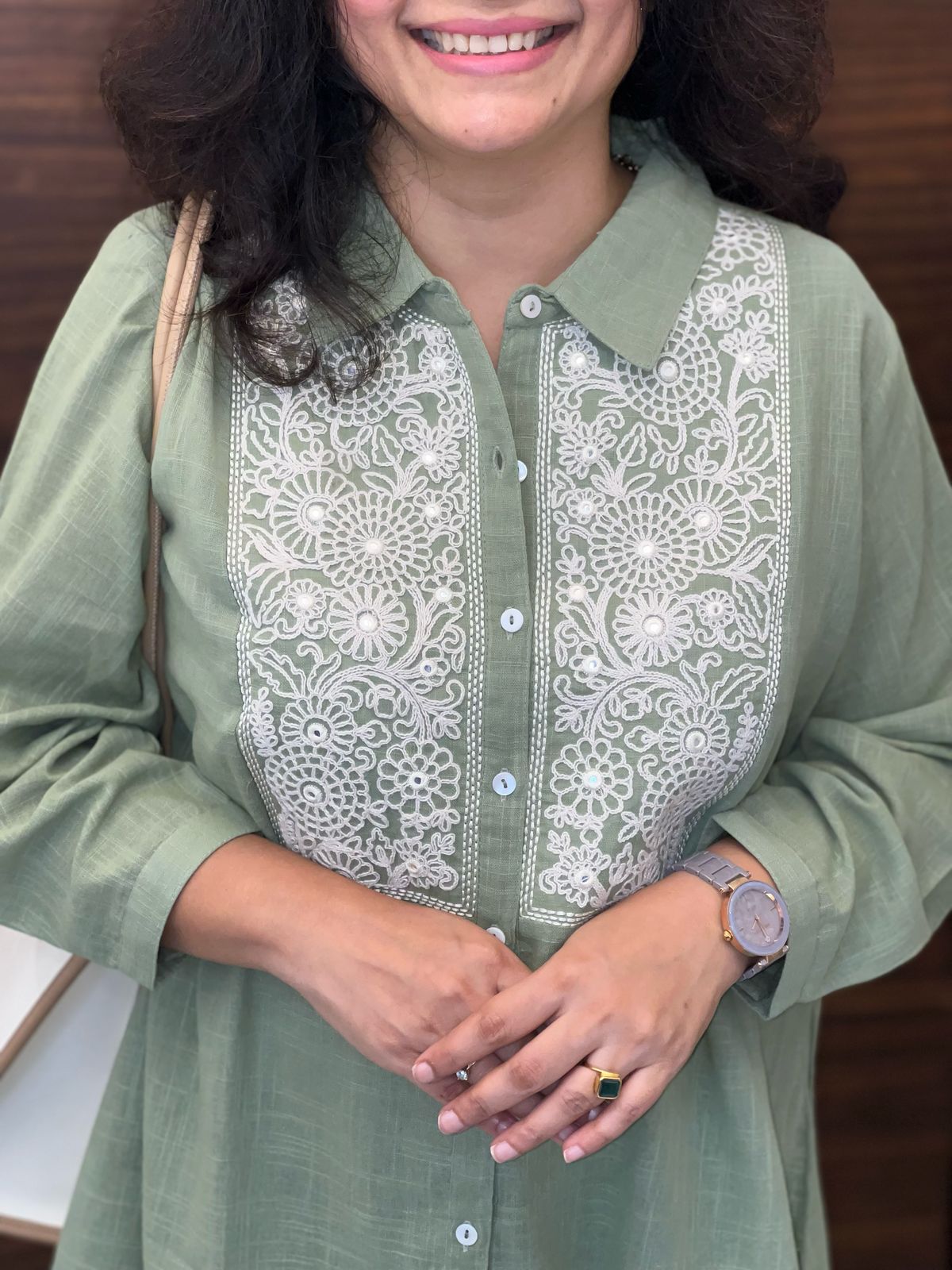 Pastel Green Color Cotton Slub Shirt Top