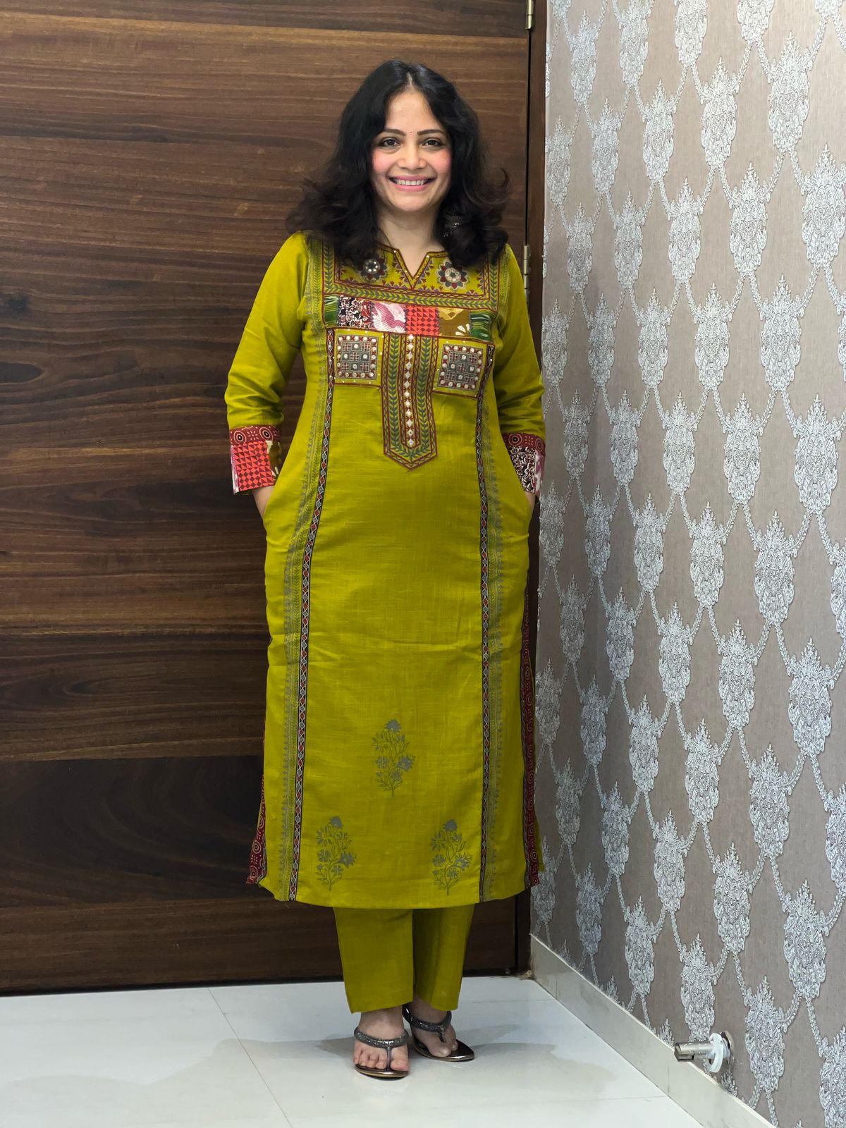 Mehandi Green-Maroon Cotton Flex Dupatta Set